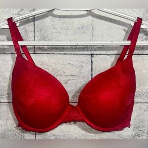 Victoria’s Secret BioFit Red Lace Demi Uplift Bra 36D Sexy Underwire Intimates